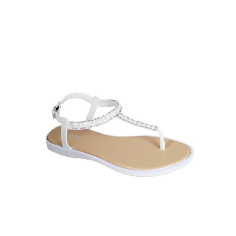 Fifth & Luxe women's pearl rhinestone t-strap flat sandal 7/8 NWT